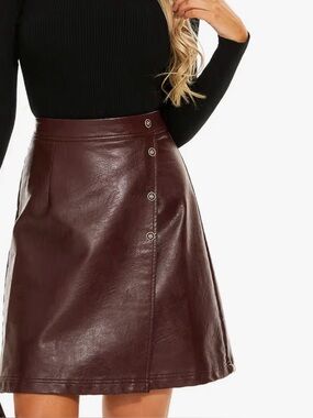 Faux Leather A-Line Skirt in Dark Burgundy